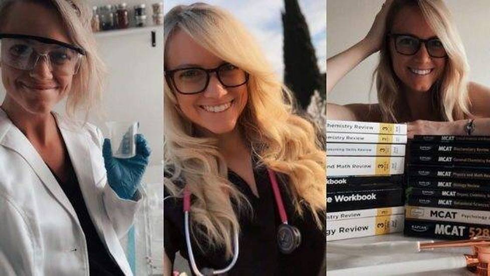 Nurse with stack of books, stethoscope, and beaker
