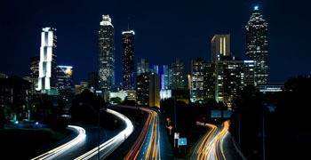 Busy Atlanta Georgia with traffic at night time