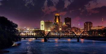 Iowa City from the river at dusk